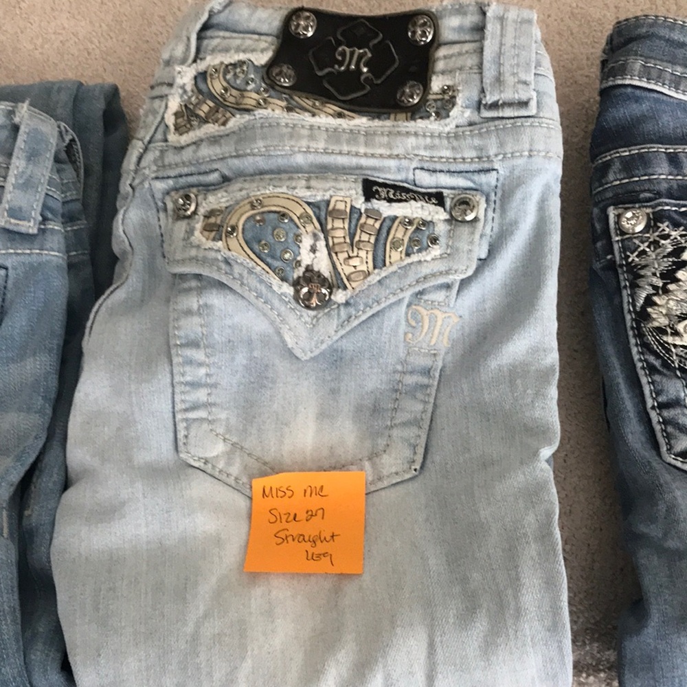 Miss Me Light Blue Embellished Straight Leg Jeans